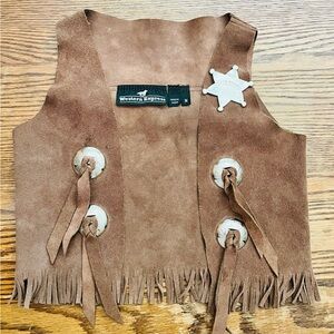 Western Express Child Medium Suede Leather Vest Fringe Badge Halloween Dress Up